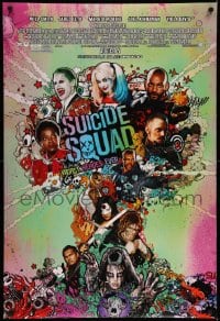7g926 SUICIDE SQUAD advance DS 1sh 2016 Smith, Leto as the Joker, Robbie, Kinnaman, cool art!