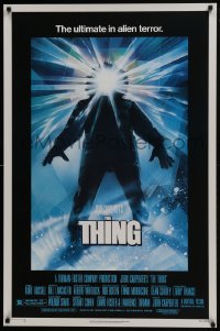 7g938 THING 1sh 1982 John Carpenter classic sci-fi horror, Drew Struzan, regular credit design!