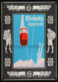7g017 EBENALP APPENZELL 27x39 Swiss travel poster 1950 cable car along with hikers and cows!