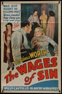 7g964 WAGES OF SIN 1sh 1938 was she right in killing him, verdict may bring you a big cash prize!