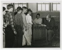7h074 ANATOMY OF A MURDER candid 8x10 still 1959 James Stewart signing autographs by St. Hilaire!