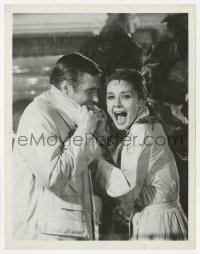 7h165 BREAKFAST AT TIFFANY'S 8x10.25 still 1961 happy George Peppard & Audrey Hepburn in the rain!