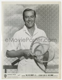 7h281 DIAL M FOR MURDER 8x10.25 still 1954 great c/u of Ray Milland with tennis rackets, Hitchcock!