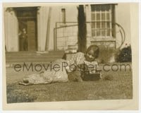 7h341 ETERNAL THREE candid 8x10.25 still 1923 Bessie Love romps with Strongheart's nephew puppies!
