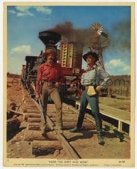7h015 HOW THE WEST WAS WON color 8x10 still #15 1964 Henry Fonda & George Peppard on train tracks!