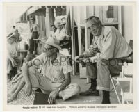 7h646 MISFITS candid 8x10 still 1961 John Huston & Arthur Miller on set by Marilyn Monroe's chair!