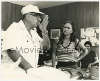 7h688 NORMA RAE candid 8x10 still 1979 director Martin Ritt goes over a scene with Sally Field!