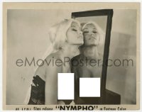 7h691 NYMPHO 8x10.25 still 1960s c/u of sexy topless blonde nuzzling herself in the mirror!