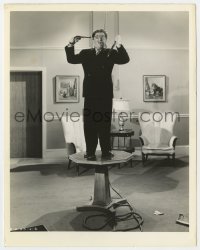 7h693 OFF AGAIN ON AGAIN 8x10 key book still 1945 Shemp Howard about to shoot, hang & stab himself!