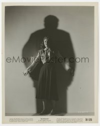 7h708 OUTRAGE 8x10.25 still 1950 scared victim Mala Powers enveloped by the rapist's shadow!
