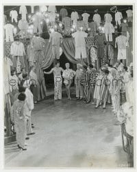 7h710 PAJAMA GAME 7.75x9.75 still 1957 Doris Day & top cast standing under lots of hanging pajamas!