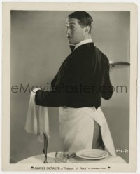 7h733 PLAYBOY OF PARIS 8.25x10.25 still 1930 great c/u of waiter Maurice Chevalier from behind!