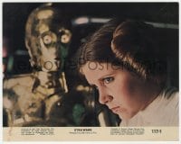 7h034 STAR WARS 8x10 mini LC 1977 great close up of Carrie Fisher as Princess Leia with C-3PO!