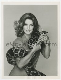 7h909 THOSE AMAZING ANIMALS TV 7x9.25 still 1980 sexy host Priscilla Presley holding huge snake!
