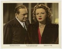 7h042 WAR AGAINST MRS HADLEY color 8x10.25 still 1942 c/u of Edward Arnold staring at Jean Rogers!