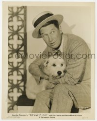 7h960 WAY TO LOVE 8x10.25 still 1933 great portrait of Maurice Chevalier with cute dog!