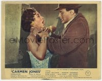 7h008 CARMEN JONES color English FOH LC 1954 crazed Harry Belafonte choking Dorothy Dandridge!