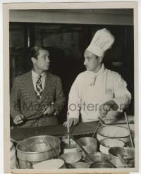 7h333 ELMER, THE GREAT candid 8x10 still 1933 Joe E. Brown & cook in First National studio kitchen!