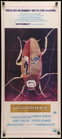 7j004 11 HARROWHOUSE Aust daybill 1973 Charles Grodin, Candice Bergen, wild art of cockroach!