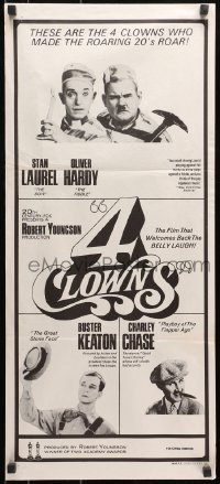 7j013 4 CLOWNS Aust daybill 1970 Stan Laurel & Oliver Hardy, Buster Keaton, Charley Chase!