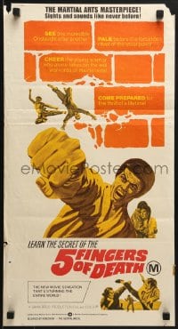 7j017 5 FINGERS OF DEATH Aust daybill 1973 martial arts action, sights & sounds like never before!