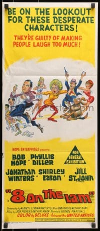 7j020 8 ON THE LAM Aust daybill 1967 Bob Hope, Phyllis Diller, Jill St. John, wacky Davis-like art of cast!