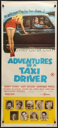 7j029 ADVENTURES OF A TAXI DRIVER Aust daybill 1976 Barry Evans, Judy Geeson, sexy wacky artwork!