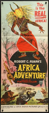 7j030 AFRICA ADVENTURE Aust daybill 1954 this is the REAL Africa, living jungle, wild native art!