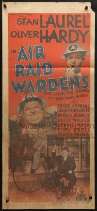 7j032 AIR RAID WARDENS Aust daybill 1943 different images of Stan Laurel & Oliver Hardy, WWII!