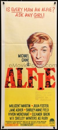7j034 ALFIE Aust daybill 1966 British cad Michael Caine loves them and leaves them, ask any girl!