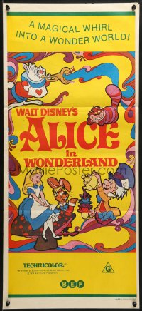 7j036 ALICE IN WONDERLAND Aust daybill R1974 Walt Disney Lewis Carroll classic, psychedelic art!