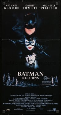 7j075 BATMAN RETURNS Aust daybill 1992 Keaton, Danny DeVito, Pfeiffer, Tim Burton!