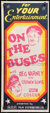 7j084 BEF Aust daybill 1970s On The Buses, wacky different art of Reg Varney and Stephen Lewis!