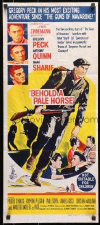 7j086 BEHOLD A PALE HORSE Aust daybill 1964 Gregory Peck, Anthony Quinn, cool Terpning artwork!