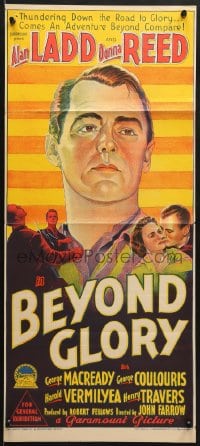 7j098 BEYOND GLORY Aust daybill 1948 Richardson Studio art of cadet Alan Ladd & Donna Reed!