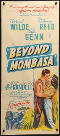7j099 BEYOND MOMBASA Aust daybill 1957 Cornel Wilde, Donna Reed, Leo Genn, adventure beyond compare!