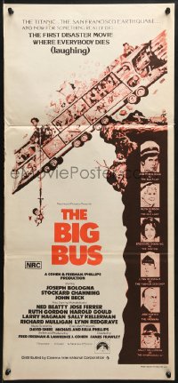 7j103 BIG BUS Aust daybill R1970s Jack Davis art, first disaster movie where everyone dies laughing!