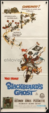 7j114 BLACKBEARD'S GHOST Aust daybill R1976 Walt Disney, artwork of wacky invisible pirate Peter Ustinov!