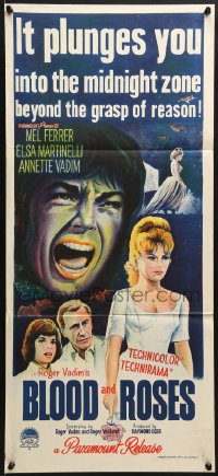 7j115 BLOOD & ROSES Aust daybill 1961 Et mourir de plaisir, Vadim, sexiest vampire Annette Vadim!