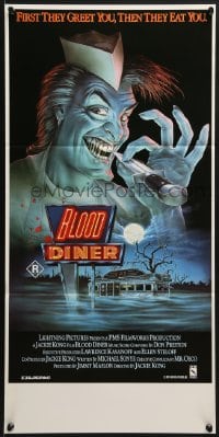 7j116 BLOOD DINER Aust daybill 1987 Jackie Kong directed, great Morrison art of cannibal cook!