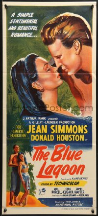 7j118 BLUE LAGOON Aust daybill 1949 art of sexy stranded Jean Simmons & Donald Houston!