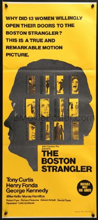 7j130 BOSTON STRANGLER Aust daybill 1968 Tony Curtis, Henry Fonda, he killed thirteen girls!