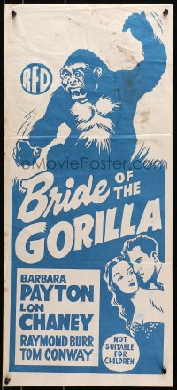 7j137 BRIDE OF THE GORILLA Aust daybill R1960s Barbara Payton, wild artwork of huge ape!