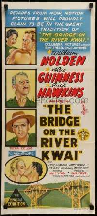 7j138 BRIDGE ON THE RIVER KWAI Aust daybill 1958 William Holden, David Lean classic, art!