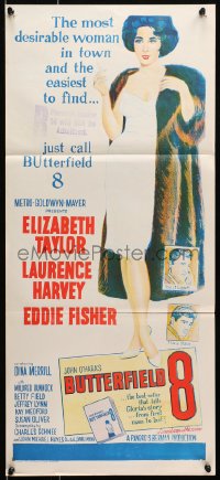 7j149 BUTTERFIELD 8 Aust daybill 1960 art of the most desirable callgirl, Elizabeth Taylor!