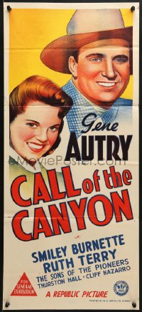 7j154 CALL OF THE CANYON Aust daybill 1942 art of Gene Autry, Ruth Terry & The Sons of the Pioneers!