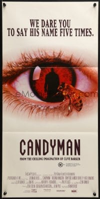 7j158 CANDYMAN Aust daybill 1992 Clive Barker, creepy close-up image of bee in eyeball!