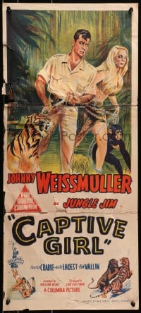 7j164 CAPTIVE GIRL Aust daybill 1950 Johnny Weissmuller as Jungle Jim w/sexy jungle babe!