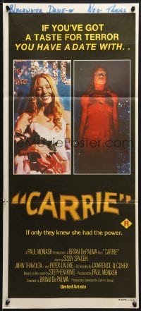 7j169 CARRIE Aust daybill 1977 Stephen King, different image of Sissy Spacek after the prom!