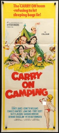 7j171 CARRY ON CAMPING Aust daybill 1970 AIP, Sidney James, English nudist sex, wacky artwork!